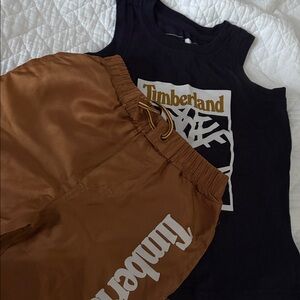 Timberland Navy Tank and Tan Shorts Set